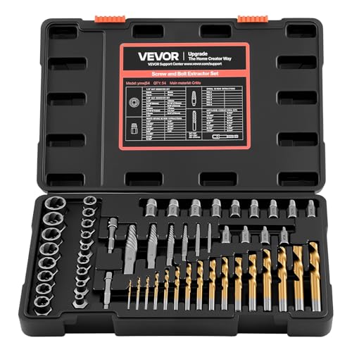 VEVOR Bolt Extractor Kit, 54 Pieces Easy Out Screw Extractor Set, Left Hand Drill Bit Set, Multi-Spline Extractors, for Removing Damaged, Stripped, Broken, Rusted, Rounded-Off Bolts, Nuts & Screws - size: 54 PCS