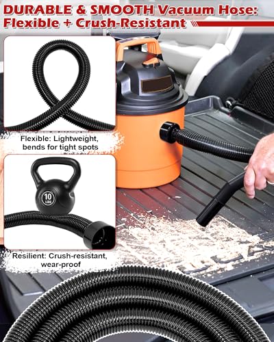 IWIWE 10FT Vacuum Hose Replacement - 2-1/4" Cuff × 1-1/4" Dia - Compatible with Shop-Vac, Craftsman 17761/17967/17965, Ridgid WD650/WD0950/WD06350 Wet Dry Vacs–Upgraded: Better Seal, Higher Durability