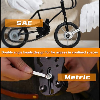 Mini Wrench Set Metric and SAE 20 Pcs Ignition Wrenches 4-11mm & 5/32" to 7/16" Open End Box End Wrench Set with Key Ring, Combination Wrench Sets with Zipper Bag - style: Metric and SAE