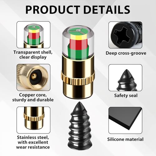 35PCS TireCar Tire Pressure Monitor Valve Stem Caps Sensor Indicator and Repair Plugs, Rubber Nail Kit and Gum Strips for Car Truck Motorcycle Emergency Repair