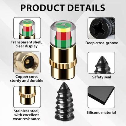 35PCS TireCar Tire Pressure Monitor Valve Stem Caps Sensor Indicator and Repair Plugs, Rubber Nail Kit and Gum Strips for Car Truck Motorcycle Emergency Repair
