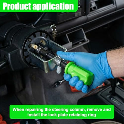 Car Steering Wheel Lock Plate Remover, Automotive Lock Plate Snap Rings Repair Kit with 9/16''-18 Reversible Adapter, Vehicle Installer Removal Tool for Vehicle Steering Columns (Silver)