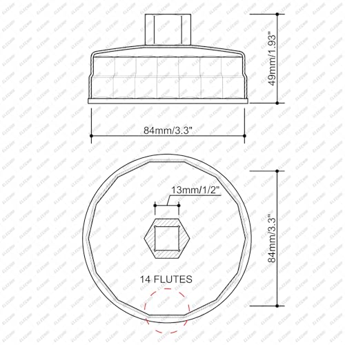 Oil Filter Wrench Compatible with Dodge, Mercedes E320, and Jeep 3.0L Diesel Engines, 83-84mm 14Flutes Cap Removal Tool Socket Alloy Steel