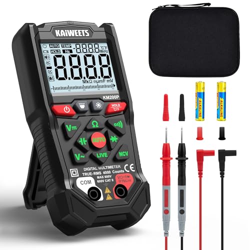 KAIWEETS KM200P Digital Multimeter, All Button Operation, TRMS Auto Ranging, 4000 Counts, NCV, Voltmeter Ohmmeter, Fast & Accurate Measure AC/DC Voltage, Resistance, Continuity, Capacitance