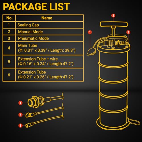 6.5L Pneumatic & Manual Oil Extractor Pump – Portable Vacuum Fluid Evacuator for Cars, Boats, & Lawn Mowers – Dual Mode Oil Change Tool with Dipstick Tubes