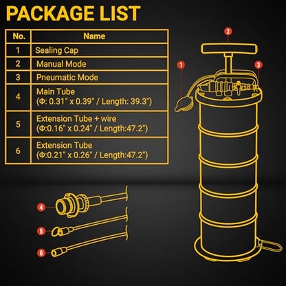 6.5L Pneumatic & Manual Oil Extractor Pump – Portable Vacuum Fluid Evacuator for Cars, Boats, & Lawn Mowers – Dual Mode Oil Change Tool with Dipstick Tubes