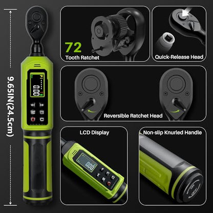 Digital Torque Wrench 1/4" Drive-4-266In.Lb for Bike Motorcycle | Electric Torque Wrench(0.45-30N.m),Vibration Buzzer LED Indicator,±2% Accuracy 5 Units for Precision Parts Engine DIY - size: 1/4" 4-266 In.Lb
