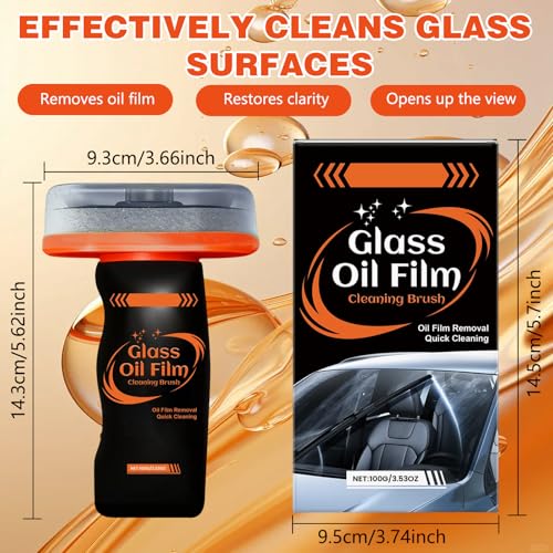 Kubot 2PCS Glass Oil Film Remover for Car,100ml Roll-On Glass Compound with Cleaning Board, Removes Oil Film & Smudges,Automotive Oil Film Cleaning Brush for Car Windows-2PCS