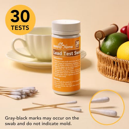 Easy@Home Lead Test Kit – 30 Rapid Swabs Without Vinegar, 30-Second Results | Surface Lead Screen for Painted Walls, Woodwork, Cabinets, Furniture, Toys, Dishes & Exposed Plumbing #EZLT-S:30
