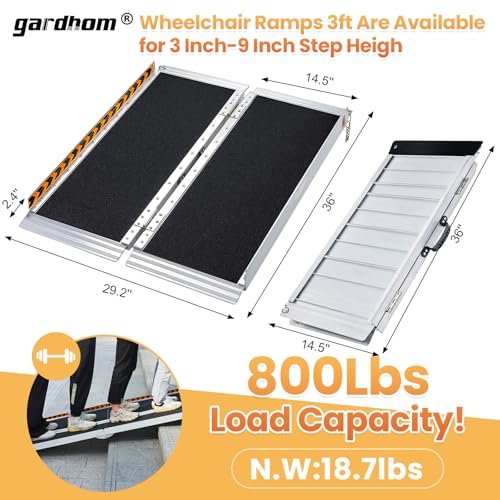 Portable Wheelchair Ramp 3FT, gardhom Non Skid Aluminum Folding Wheelchair Ramp Handicap Ramp Wheel Chair Ramps for Home Entrance Threshold Doorways Stairs Curbs Scooter - size: 3 Foot (Pack of 1)