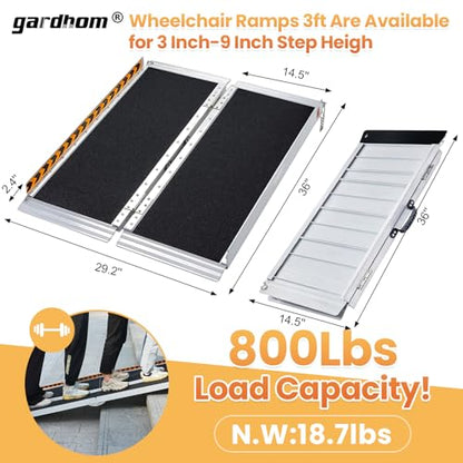 Portable Wheelchair Ramp 3FT, gardhom Non Skid Aluminum Folding Wheelchair Ramp Handicap Ramp Wheel Chair Ramps for Home Entrance Threshold Doorways Stairs Curbs Scooter - size: 3 Foot (Pack of 1)