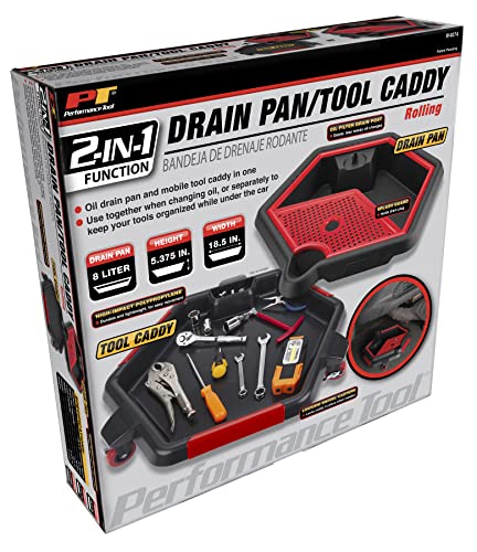 Performance Tool W4074 2 in 1 Drain Pan and Tool Caddy - Conveniently Collects Oil and Organizes Tools for Automotive Repairs - style: 2 In 1 Drain Pan Tool Caddy