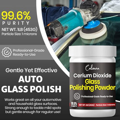 Calvana Cerium Oxide Glass Polishing Powder (1 lb) – Glass Scratch Remover for Car Windows, Restores Clarity and Removes Wiper Marks, Swirls, and Water Spots, 1 Micron - size: 1 lb Polishing Powder