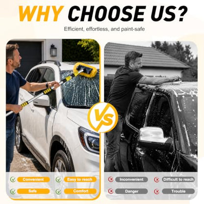 SISUPASSIE 12FT Car Wash Brush with Long Handle, 12-Inch Soft Bristle Car Cleaning Brush for Cleaning RV, Truck, Boat, Solar Panels, Yellow - color: Yellow