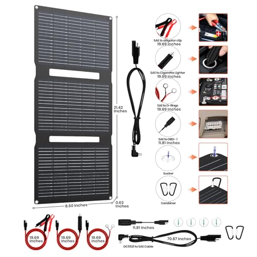 FlexSolar 15W Foldable Solar Panel Trickle Charger Maintainer Kits - 12V DC & USB Output with Built-in Controller Includes Cigarette Lighter, Alligator Clips, O-Rings,OBDII Connector for Car, Truck - color: TC-15W