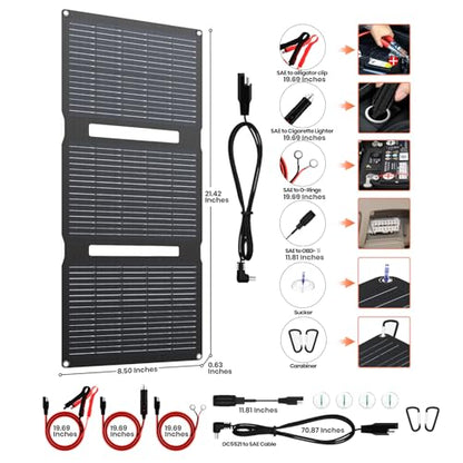 FlexSolar 15W Foldable Solar Panel Trickle Charger Maintainer Kits - 12V DC & USB Output with Built-in Controller Includes Cigarette Lighter, Alligator Clips, O-Rings,OBDII Connector for Car, Truck - color: TC-15W