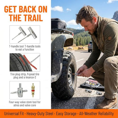 62PCS Car Tire Repair Kits, Heavy Duty Automotive Tire Plug Flats Patch Repair Tools Box Assortment to Fix Punctures, Vehicle Tubeless Patch Repairing Set, Universal Fit - size: 62PCS/Set