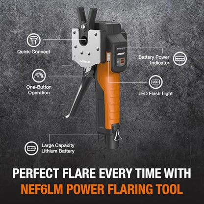 NAVAC NEF6LM BreakFree Power Flaring Tool - Flare Tool for Copper Pipe - 3/4" Max OD - Included Dies and Flare Gauge - Rechargeable Lithium Battery - Quick Charge