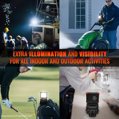 Easymaxx Rechargeable Clip Light 2 Pack, 2100LM LED Clamp Work Light | 3 modes, 6000K, magnetic base, 270° rotating head, 2.3 in clamp, USB-C input, USB-A output for boats, repairs and job sites