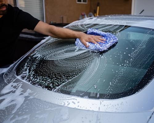 Microfiber Car Wash Mitt, Plush Cleaning Fibers, Scratch-Free, Swirl-Free, Lint-Free, 8in x 11in, Machine Washable, 2-Pack (Blue) - color: Blue