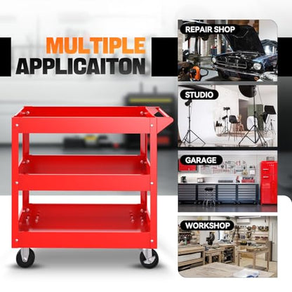 Auto Dynasty 3-Tier Rolling Service Cart 220 lbs Capacity Tool Cart on Wheels Heavy Duty Utility Cart for Warehouse, Garage and Mechanic Work, Red - size: 220lbs