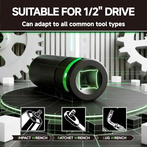 Lug Nut Socket Set, 3-Piece 1/2-inch Drive Thin Wall Impact Socket Set for Wheel Nuts, Metic 17 19 21mm Non-Marring Wheel Protector Removal Tool, Cr-Mo Steel, PTM02003 - size: 3-Piece