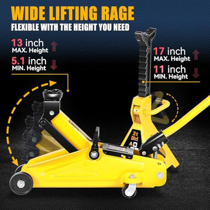 Auto Dynasty 2 Ton Floor Jack with Jack Stands, Heavy Duty Steel Hydraulic Racing Floor Jack with Single Piston Quick Lift Pump, Hydraulic Trolley Service Car Jack, Yellow - color: Yellow