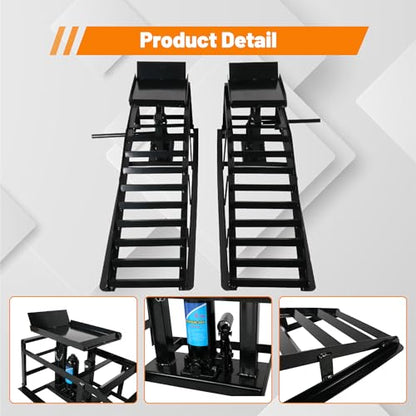 2 Pack 5T Low Profile Hydraulic Car Ramps, Black | Integrated Hydraulic Jack, Adjustable Lifting Height, High-Strength Steel, Ideal for Low Profile Vehicles, DIY Garage - size: 10000lbs/5T-Black
