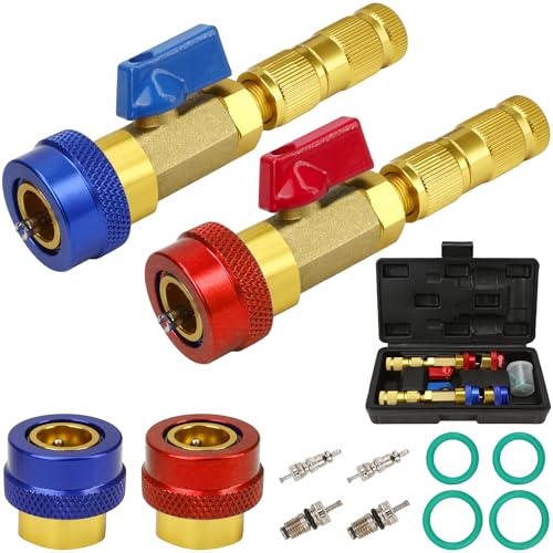 R134a R1234YF R22 AC Valve Core Removal Installer Tool Kit for Automotive and Home Refrigerant Air Conditioning Systems, Adjustable High & Low Pressure fit for Standard JRA & Schrader Valves with Case