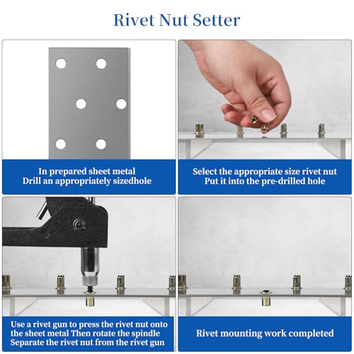 Rivet nut Tool kit,rivnut Tool,500Pcs Metric Rivet Nut Combination (M3/M4/M5/M6/M8) Nutsert Tool kit，Suitable for Automotive, Marine, Decoration, Furniture, Industry, Rivet nut Set