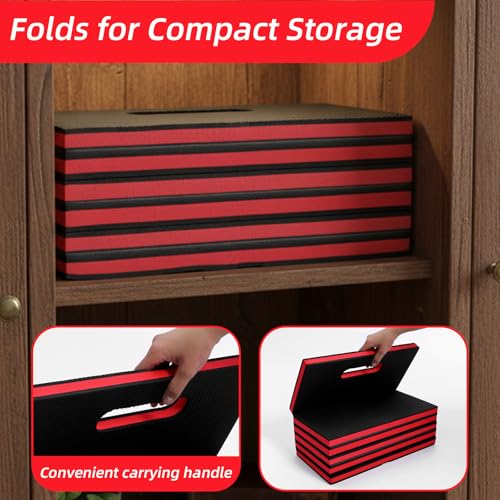 Kifmurase 1" Foldable Thick Kneeling Pad, 5 Fold Comfortable EVA Foam Knee Pads, Waterproof Mechanic Kneeling Pad with Handle, High-Density Cushion Mat for Gardening, Workout, Exercise, Mechanic - color: Red