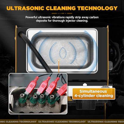 AUTOOL CT150 Fuel Injector Tester & Cleaner, 4 Cylinder Ultrasonic Injector Cleaning Machine, Fuel Injector Test Bench with Pressure Gauge, Multi-Mode Testing for Car Motorcycle