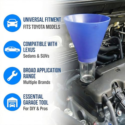 BESULEN 1.46 Inch Engine Oil Funnel Threaded Locking Oil Change Tool | Plastic construction, wide mouth pouring design, secure filler neck connection, easy filling operation, auto repair kit