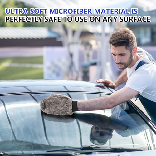 Teenyyou 6 Pcs Microfiber Dusting Mitt Car Wash Mitts Cleaning Glove with Thumb Reusable Terry Dusting Gloves with Elastic Wrist Cuff for Car Wheel Plants House Kitchen(Blue, Grey,8.85 x 7.08 Inch) - color: Blue, Grey, size: 8.85 x 7.08 Inch