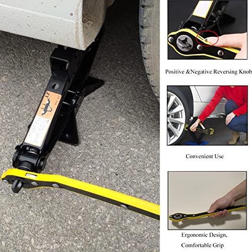 13 Inch Auto Labor-Saving Jack Ratchet Wrench for Scissors Car Jack, 360°Swivel Tire Wheel Jack Lift Speed Handle Repaire Tool for Small Car/Vans/Travel/SUVs,Cross Head with Converter | Scissor Jack Ratchet Wrench with Long Handle Tool Tire Wheel Lug Wren