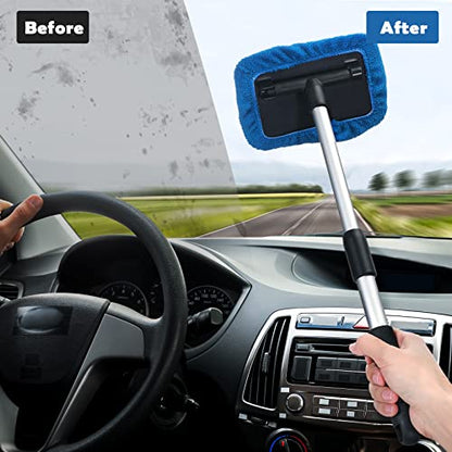 Frienda 3 Set Windshield Cleaner Tool Inside Car Window Cleaner Tool with 3 Extendable Handle 9 Reusable Microfiber Pads and 3 Spray Bottles for Auto Home Interior Exterior Glass Cleaning (Multicolor) : Automotive