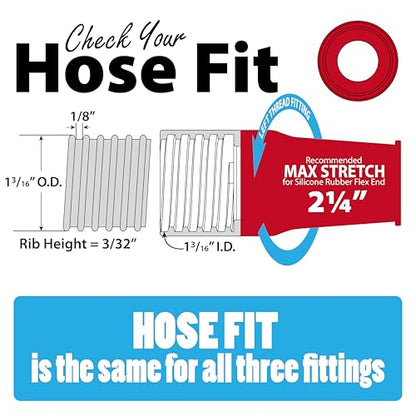 Dust Collection Power Tool Hose Sili Flex Fit Threaded Fittings - Silicone Shop Vacuum Hose Adapter Kit – Universal Stretch‑Fit Dust Collection Adapters For Woodworking Tools - 3pc Set - size: 3 Fittings Only
