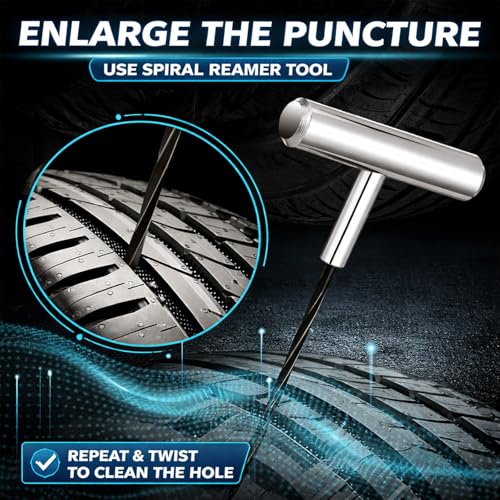 Auto Stainless Steel Solid T-Handle Set - Pro Heavy Duty Spiral Probe & Split Eye Needle Tire Repair Set for Tire Plug Kits & Patch/Fix Tire Plugs