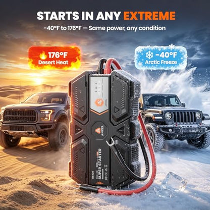 ANCEL BS400 Engine Super Starter - Permanently Connected Jump Starter with Super Capacitor, Proactive Car Battery Maintainer & Smart Monitor, -40℉~176℉ UltraSafe Battery Booster for 6.0L/6.0T Vehicles - color: Black