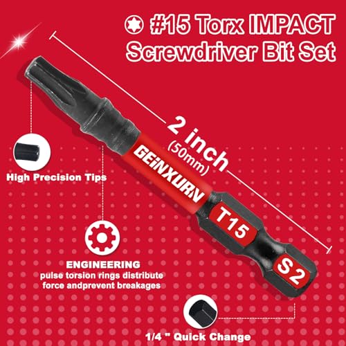 Geinxurn 15 Pieces T15 Impact Tough Magnetic Screwdriver Bit Set, 2 In. #15 Torx Head Power Bit Set, S2 Alloy Steel T15 Star Bit Set - size: 2"-15PCS, style: T15