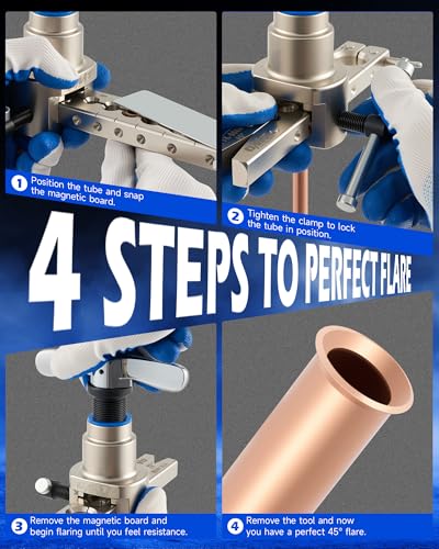 Orion Motor Tech Flaring Tool, Magnetic Height Limit 1/4"-3/4" Tube Flare Tool for 45° Eccentric Single Flares, Tubing Flare Tool Kit for Soft Copper Aluminum Steel Pipe - size: 1/4-3/4 in