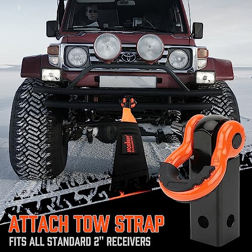 HORUSDY Nylon Heavy Duty Tow Strap Recovery Strap with Hooks 3" x 30Ft - 35,000 LBS Break Strength, 2" Shackle Hitch Receiver + 3/4 D Ring Shackles (2pcs), Recover Your Vehicle Stuck in Mud/Snow - style: 35,000 LBS Break Strength, 2" Shackle Hitch Receive