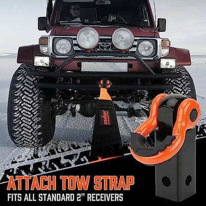 HORUSDY Nylon Heavy Duty Tow Strap Recovery Strap with Hooks 3" x 30Ft - 35,000 LBS Break Strength, 2" Shackle Hitch Receiver + 3/4 D Ring Shackles (2pcs), Recover Your Vehicle Stuck in Mud/Snow - style: 35,000 LBS Break Strength, 2" Shackle Hitch Receive