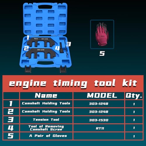 Camshaft Holding Tool Kit Fit for Ford 3.5L & 3.7L 4V Engines, 3.5 EcoBoost | with Tension Tool, Timing Alignment Holder Tool, Replaces 303-1248 303-1530 RT11, with Case and Gloves