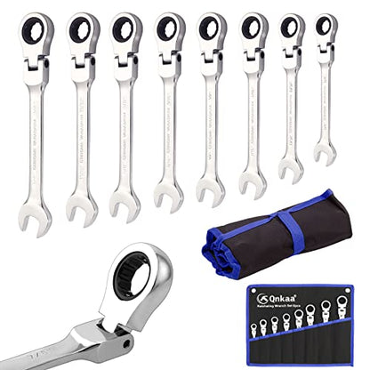 Qnkaa 8pcs Flexible Ratchet Wrenches Set SAE 5/16” to 3/4“ Inch Standard Spanners Gear Ring Ratcheting Combination Flexi Wrench Kit Flex Flexible Head - size: SAE 8pcs