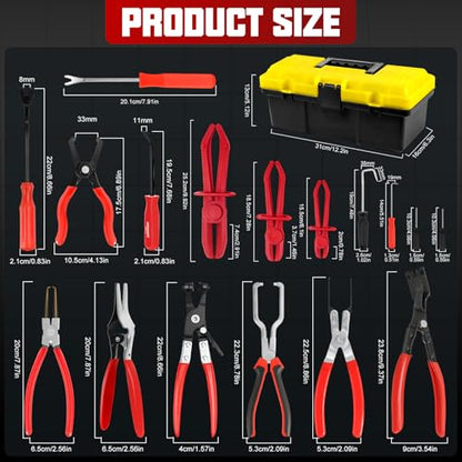 18-Piece Automotive Fuel Line Disconnect Tool Kit & Hose Clamp Pliers Set with Fuel Line Pliers, Hose Removal Pliers, Relay Puller Pliers, Panel Clip Pliers, Pinch-Off Clamps, Trim Tools & Toolbox - color: 18 Pcs Hose Clamp Pliers Set
