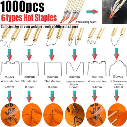 220w Plastic Welder,Upgraded 2 in 1 Plastic Welding Kit,Plastic Repair Kit 1000pcs Hot Staples & 92pcs Plastic Welding Rods for Car Bumper Plastic Crack Repair (Red) - style: Hot Staples-red