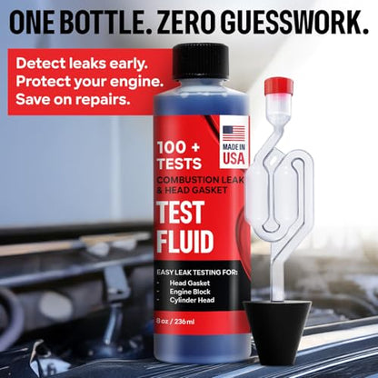 Combustion Leak + Head Gasket Test Kit - Over 100 Tests - Includes 8oz Leak-Detection Fluid, Tester + Nozzle - Made in USA - Detect Leaks Quickly For Most Engine Systems - Fuel, Boost, Coolant & More