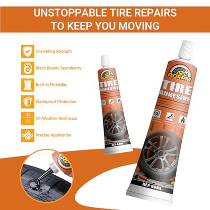 Tire Repair Glue Kit 100ml,Tire Sidewall Rubber Cement Black 3.38floz | Bike Tire Repair Adhesive Kit, Professional Bonding Glue for Car, Motorcycle, Bicycle