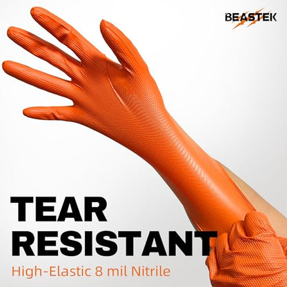 Beastek Nitrile Disposable Gloves, 8Mil Latex & Powder Free Chemical Resistant Heavy Duty Cooking Diamond Glove Orange 50 Pcs - color: Large (Orange)
